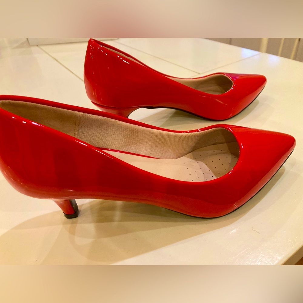 Red, Patent Leather Pumps